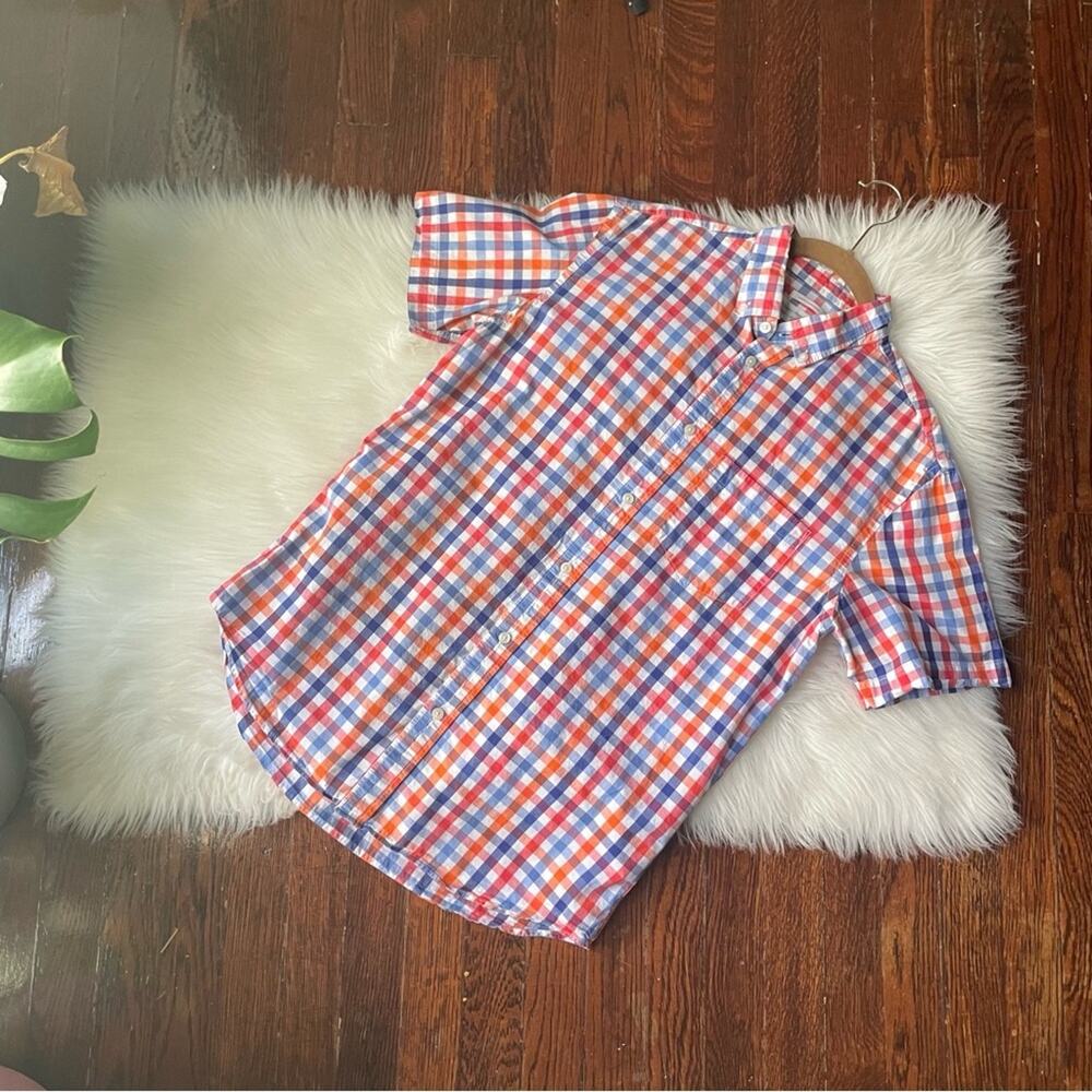 Old Navy Short Sleeve Button Up Shirt Red, White, & Blue Plaid